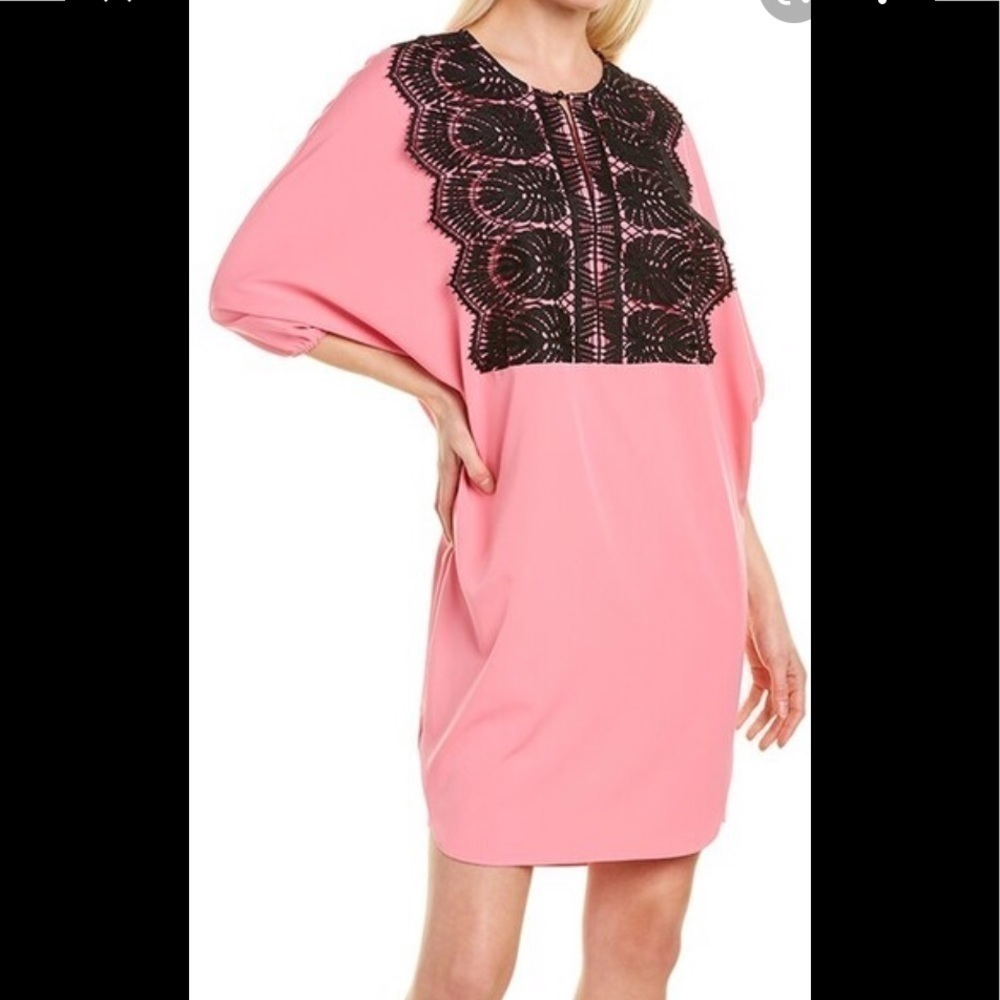Alton gray bubble gum pink dress with black lace 6